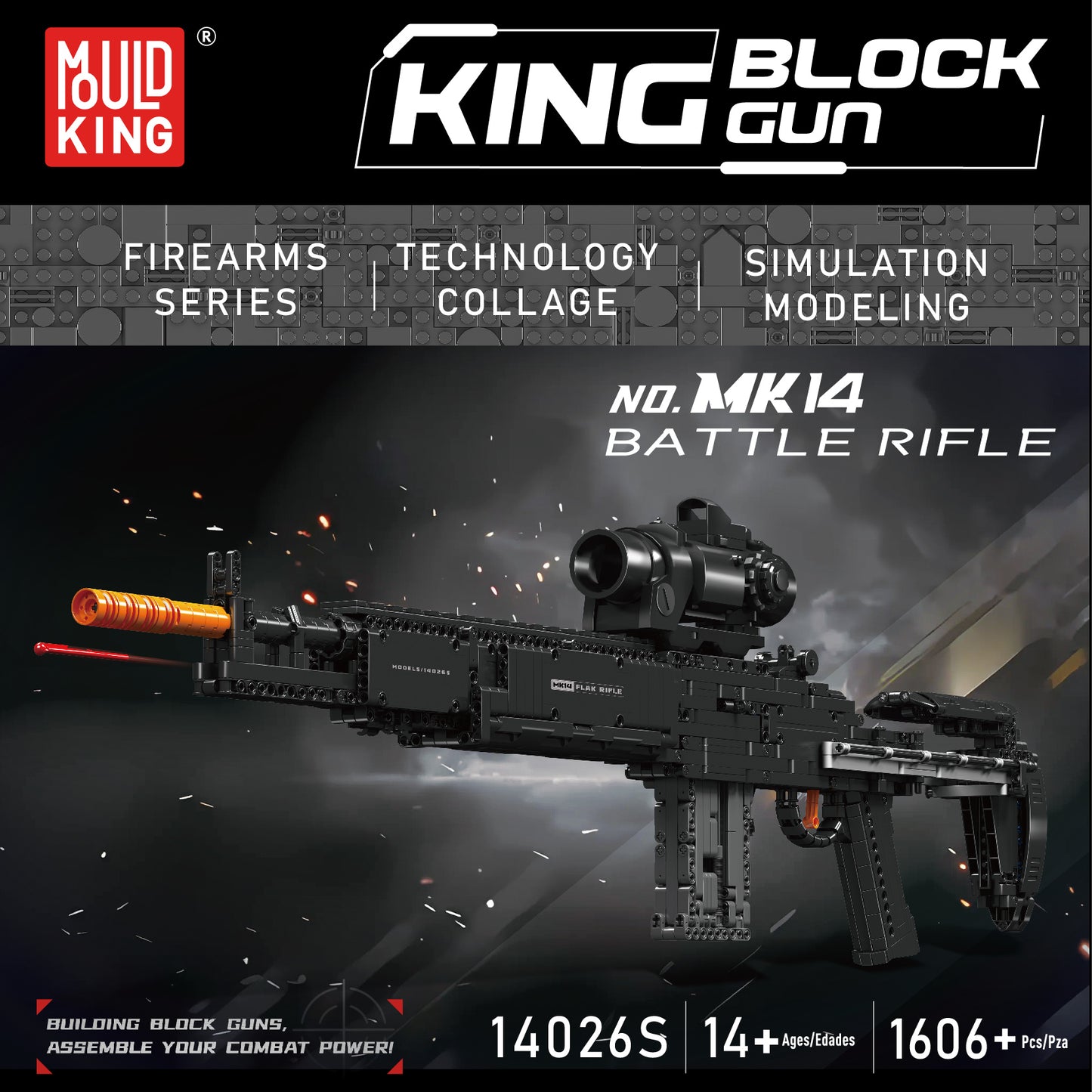 Mould King MK14 Rifle building toy, a detailed construction set for boys interested in military-themed toys.