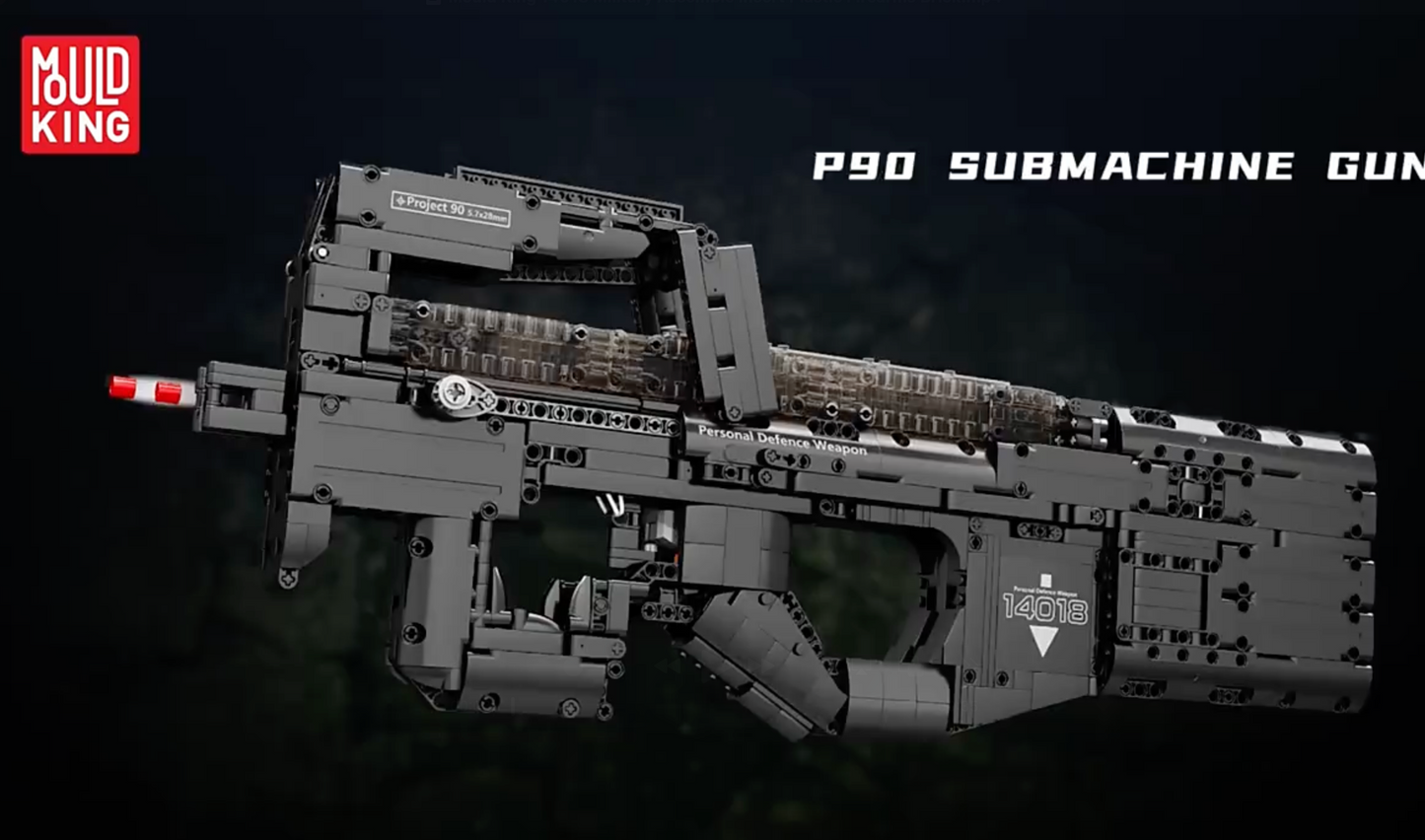 Mould King P90 submachine gun building toy, a detailed construction toy for boys interested in military-style toys.