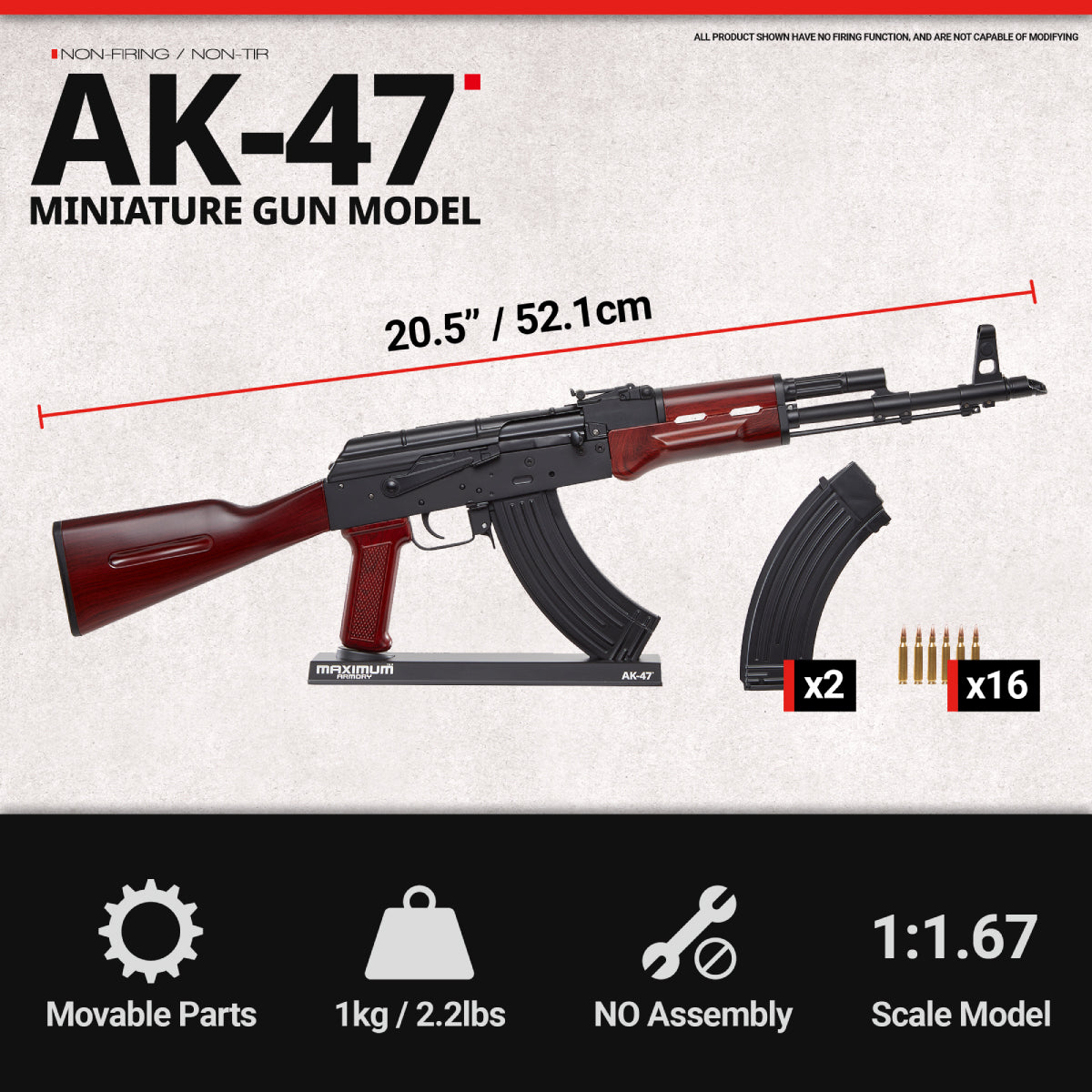 Top-down view of AK47 miniature showing full body and sight line