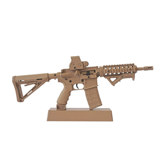 Front view of AR-15 replica in Coyote – 1:3 scale GoatGuns miniature with detailed build