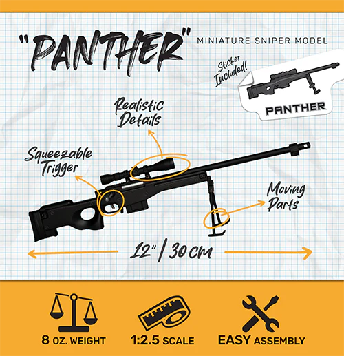 die-cast metal AWP sniper model with sleek black finish
