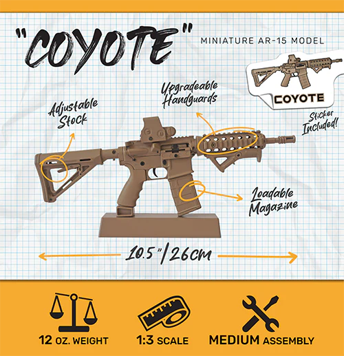 Side profile of GoatGuns AR 15 replica with realistic scope and magazine