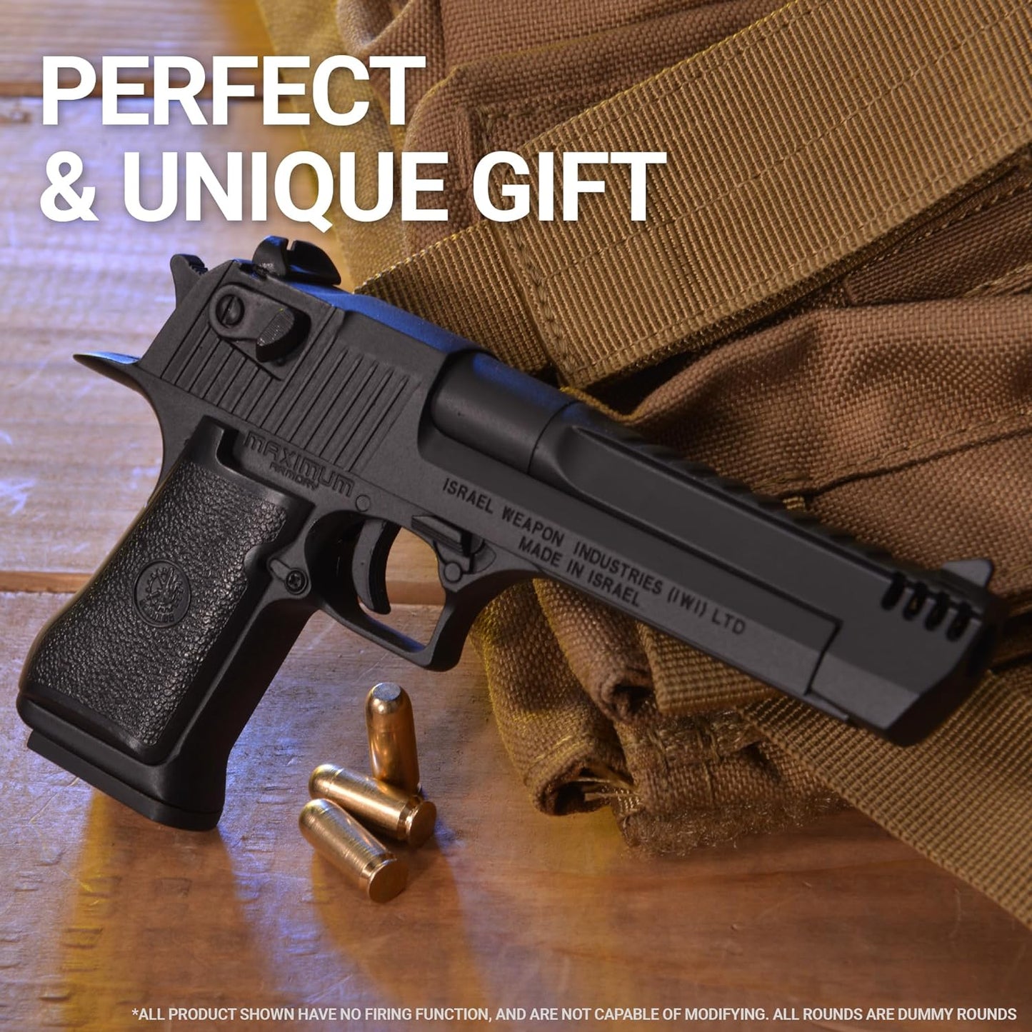 Miniature Desert Eagle shown disassembled on a display mat, 1:2.05 model.