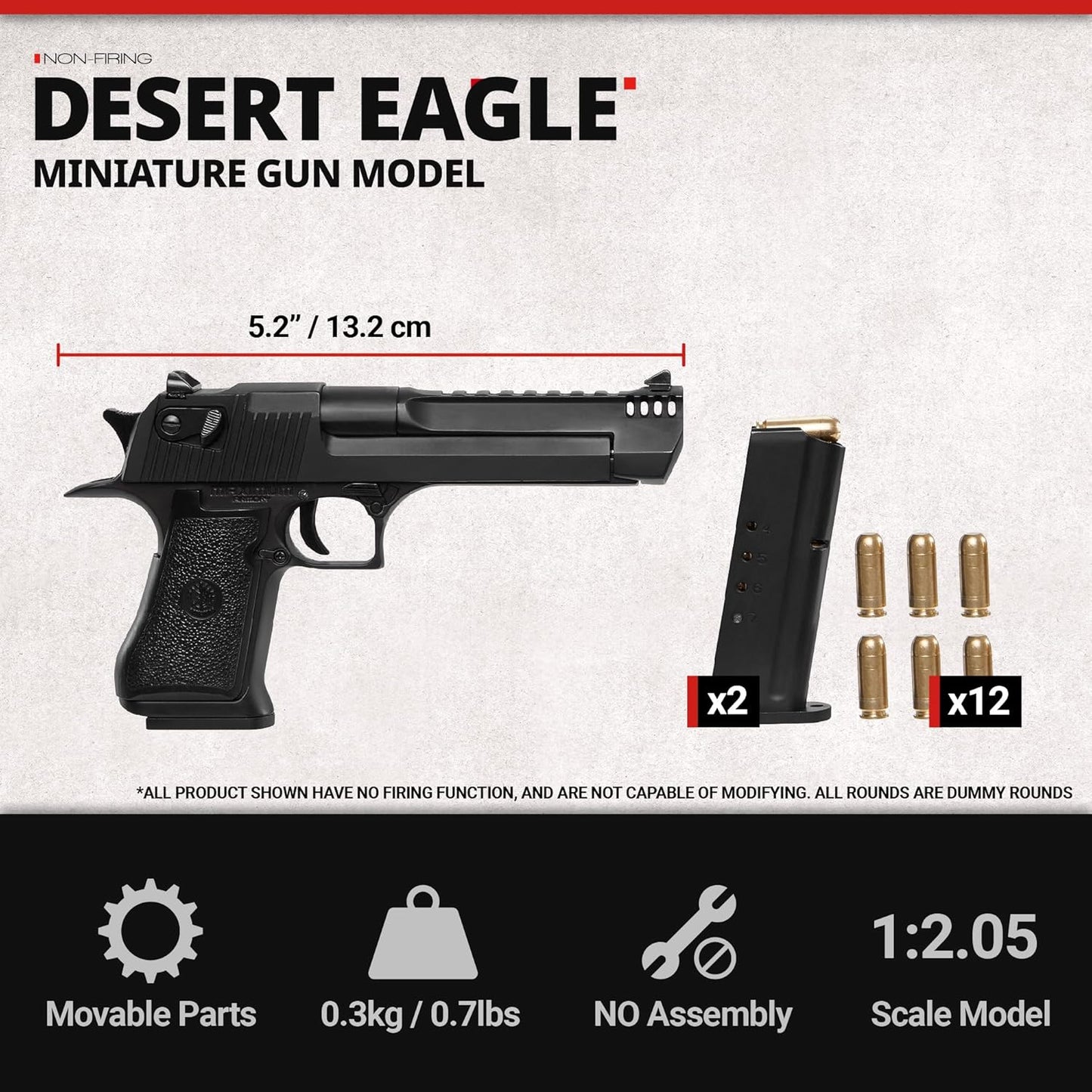 Scale comparison showing the 1:2.05 miniature Desert Eagle held in hand.