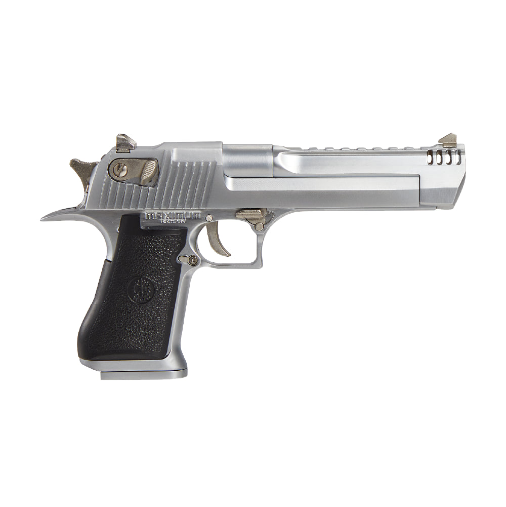 Front view of the 1:2 scale Desert Eagle miniature in silver finish