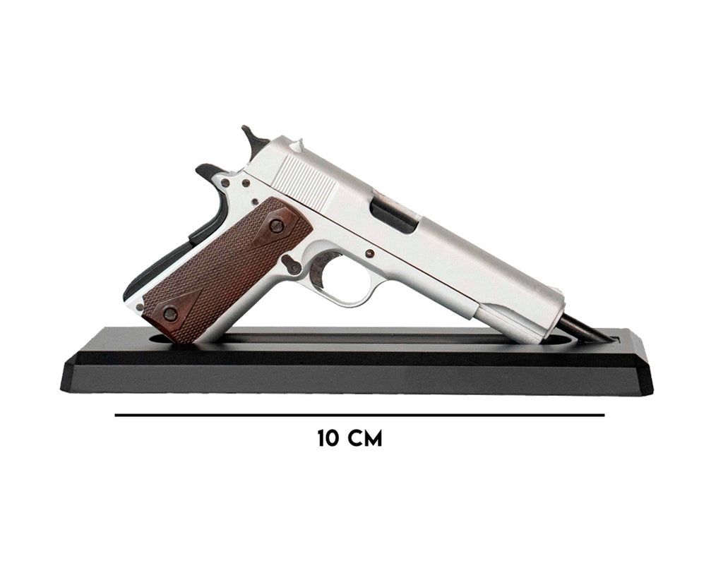 Collectible Miniature M1911 Toy Replica – [Silver] Finish with Display Grip