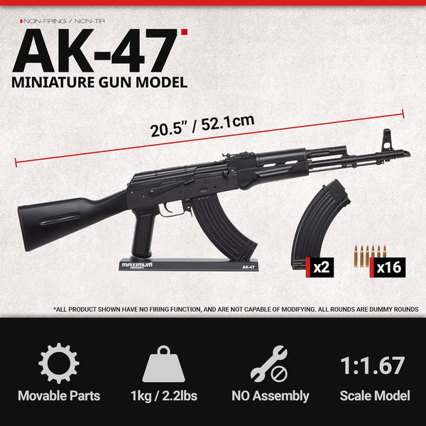 Maximum Armory Collectible Miniature Model AK-47 - Black -  Classic Rifle Toy Replica with Display Stand