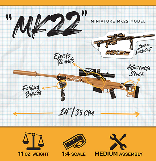 Miniature Barrett MK22 Sniper Rifle Toy [Dark Tan] – Configurable Mini Sniper with Scope, Bipod & Suppressor