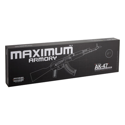 Disassembled AK47 miniature parts laid out – barrel, receiver, stock