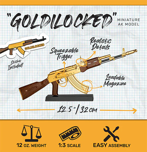 Miniature AK47 Toy Replica [Gold] by GoatGun – Includes Display Kit