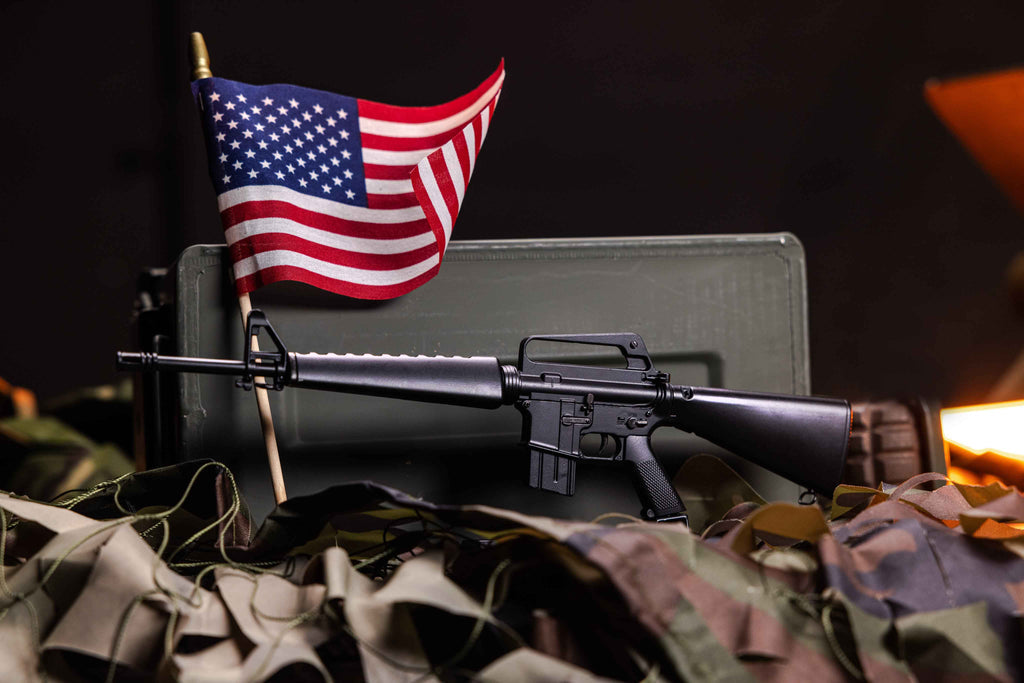 M16A1 mini toy rifle showing folding stock and barrel