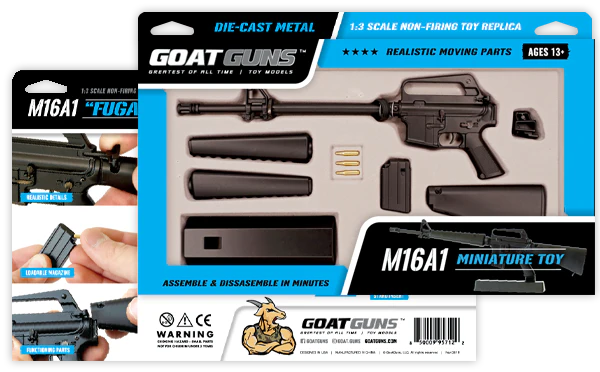 Side view of die-cast M16A1 micro rifle replica