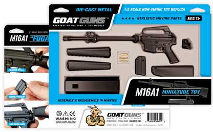 Side view of die-cast M16A1 micro rifle replica
