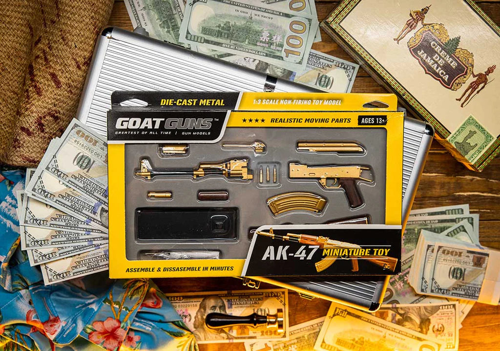 Collectible miniature AK47 rifle toy in gold color