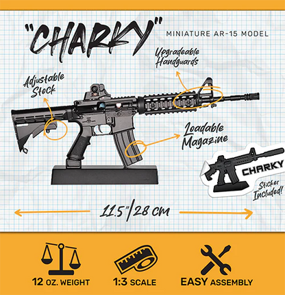 Top view of black miniature AR-15 by GoatGuns with realistic details
