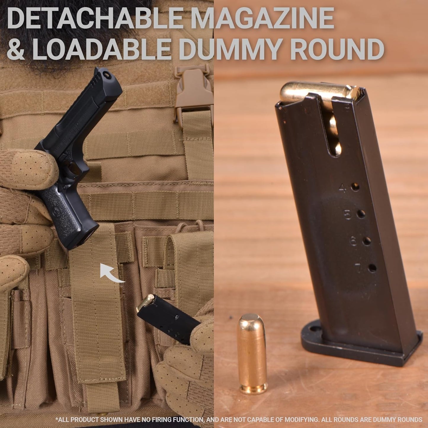 A 1:2.05 scale Desert Eagle mini replica placed beside a model holster.