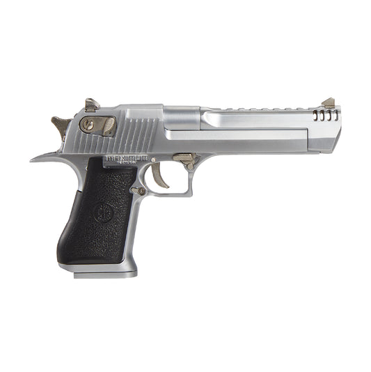 Front view of the 1:2 scale Desert Eagle miniature in silver finish