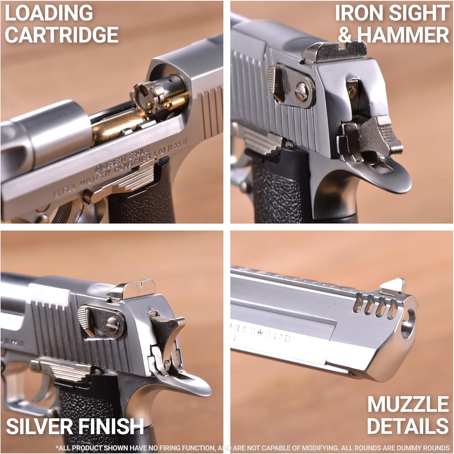 Toy gun Desert Eagle in silver, shown outside premium packaging